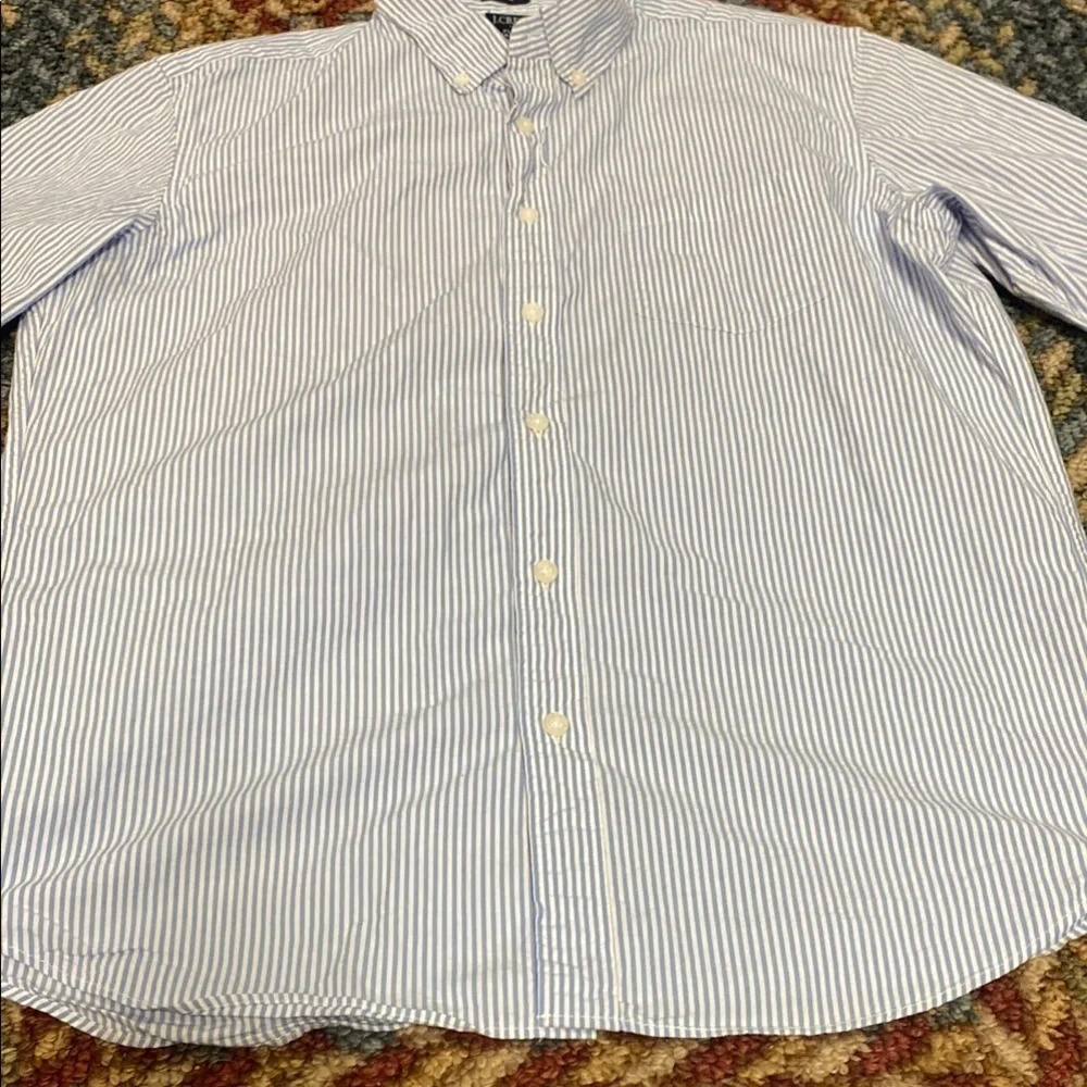 J. Crew Slim Size L Blue and White Casual Button Down Shirt Preppy Career